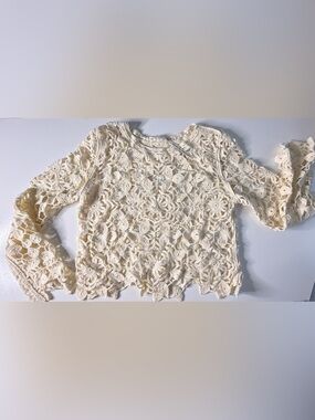 CLOTH by Design Crochet Sweater Women’s L Cream Floral Open Knit Boho Long Sleev